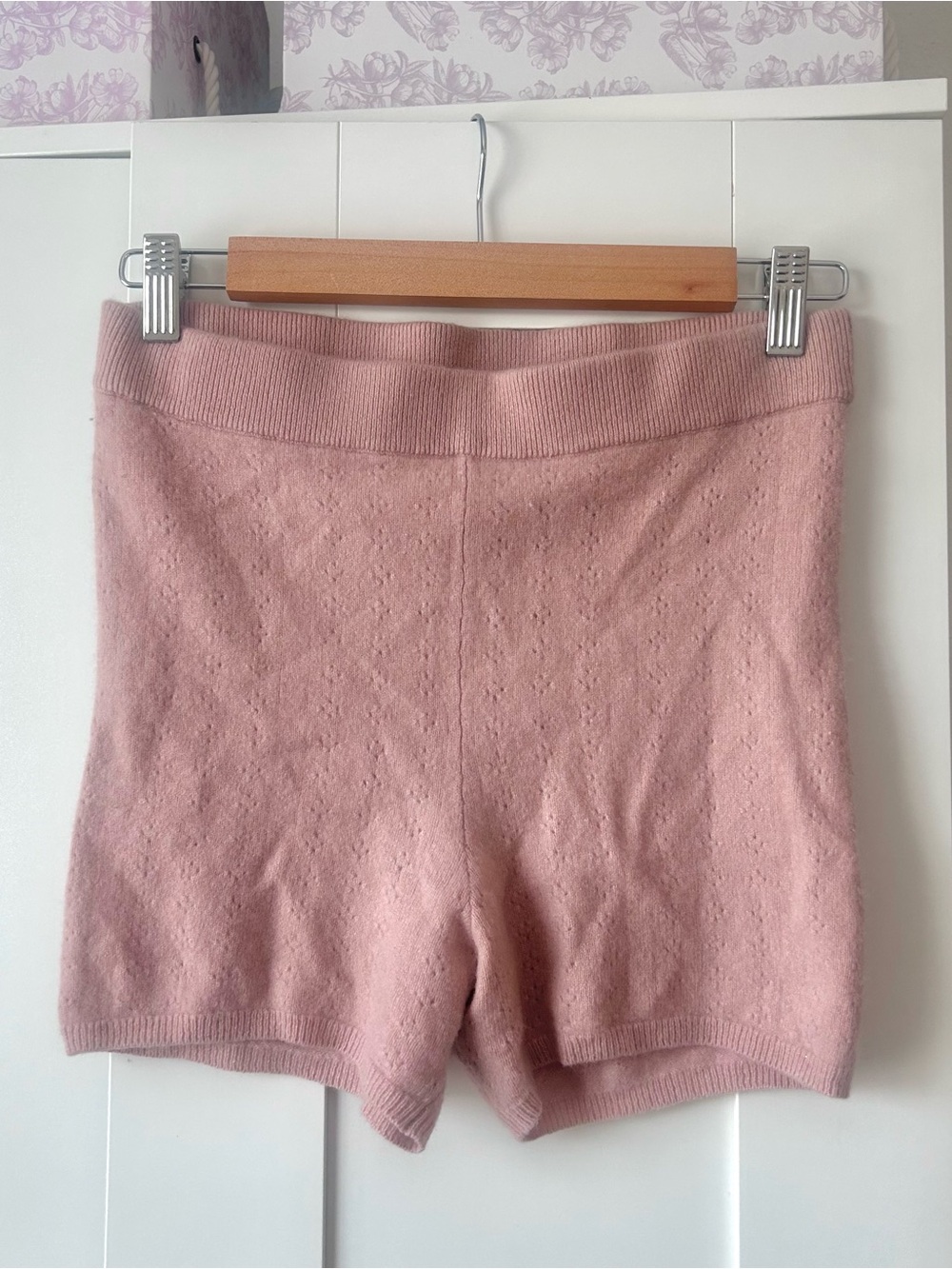 Reformation pink pointelle cashmere shorts